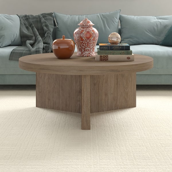 slide 2 of 10, Holm 36" Wide Round Coffee Table - 36" Wide Antiqued Gray Oak