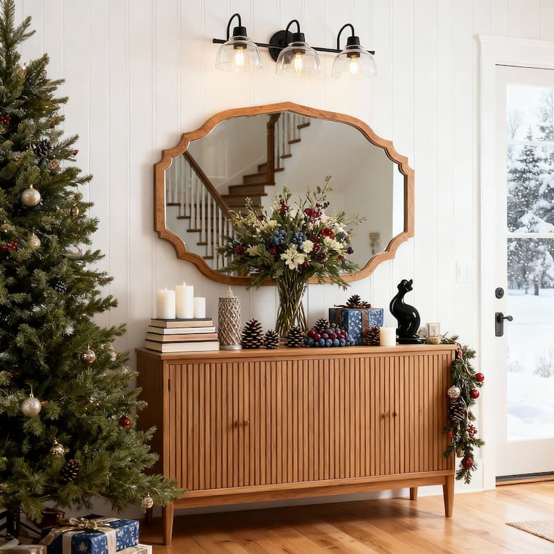 Regan Modern Black 3-Light Linear Farmhouse Bathroom Vanity Lights Dome Glass Wall Sconces - 23.6'' L x 6.5'' W x 8.3'' H