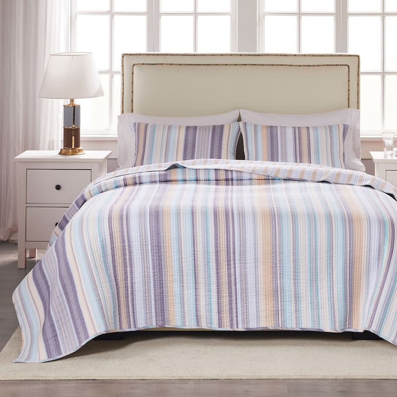 Greenland Home Fashions Durango 100% Cotton Reversible Stripes Quilt Set