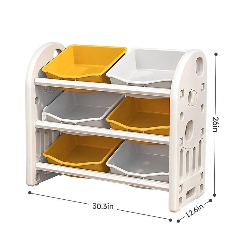 6-Bin Kids Toys Storage Box Organizer, Multi-functional Nursery Organizer Kids Furniture Set