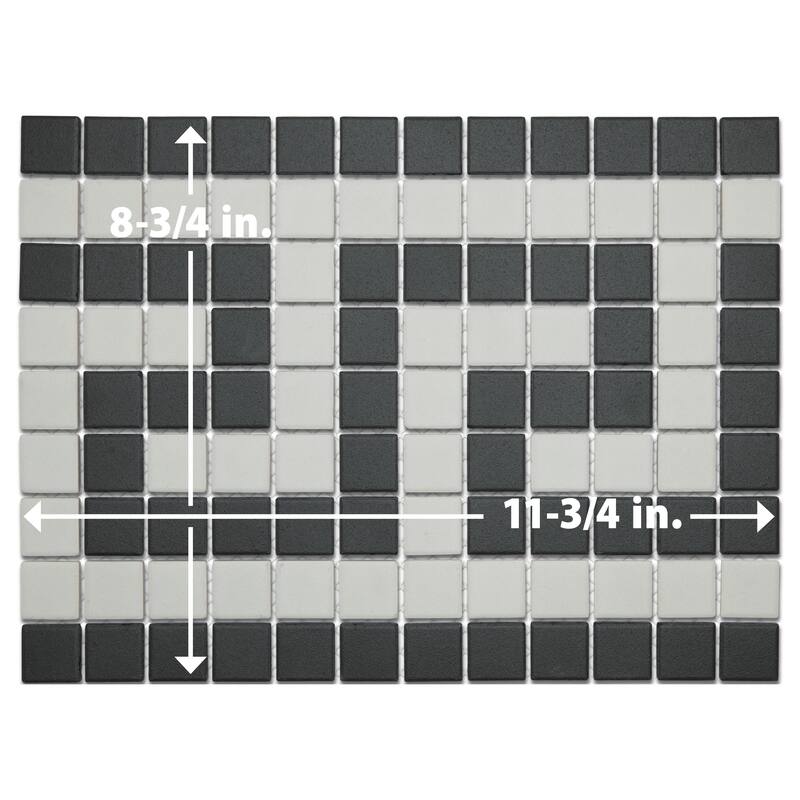 Merola Tile Gotham 1" Greek Key Border Unglazed Black and White 8-3/4" x 11-3/4" Porcelain Mosaic Floor and Wall Tile