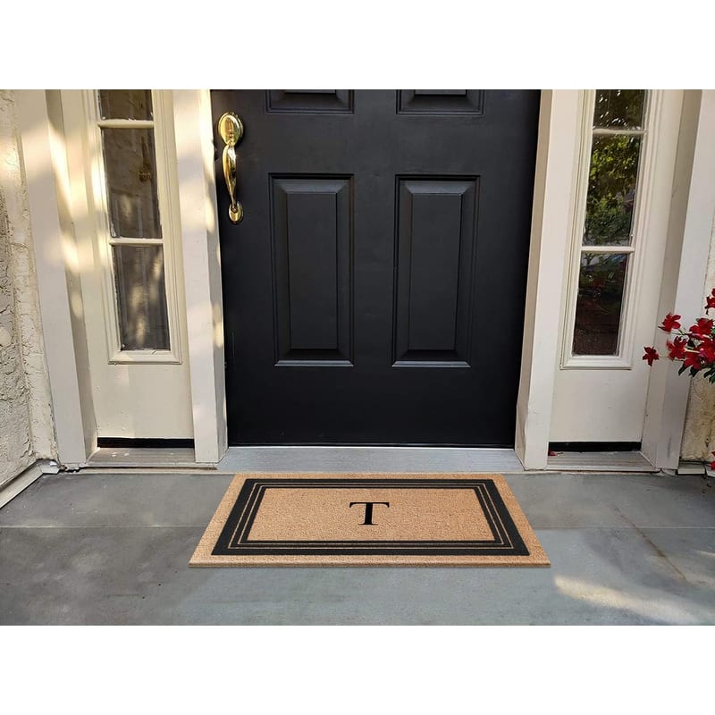 A1HC Natural Coir Monogrammed Entrance Door Mats, Durable Large Outdoor Rug, Non-Slip, Flock Doormat 18"X30"
