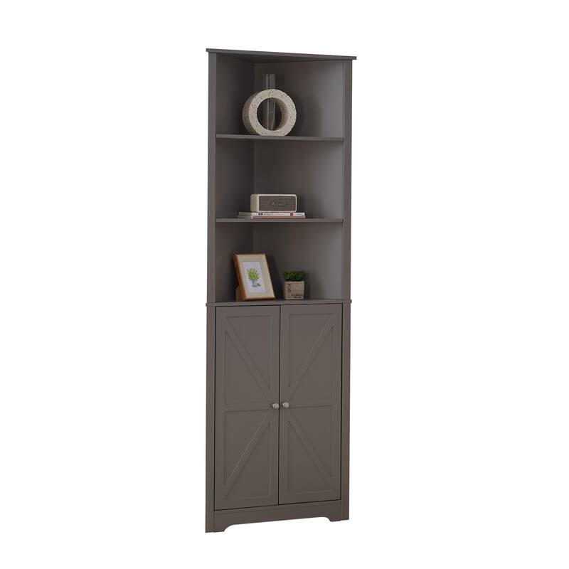 Cecilion Modern Wood Corner Storage Cabinet with 5 Shelves