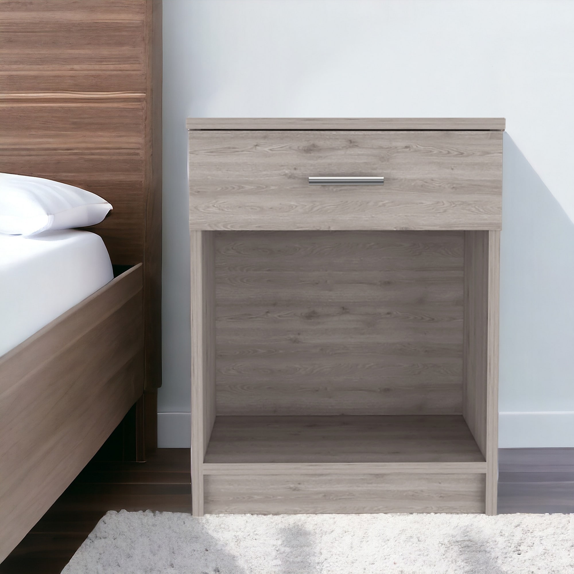 HomeRoots 22" Light Gray One Drawer Faux Wood Nightstand