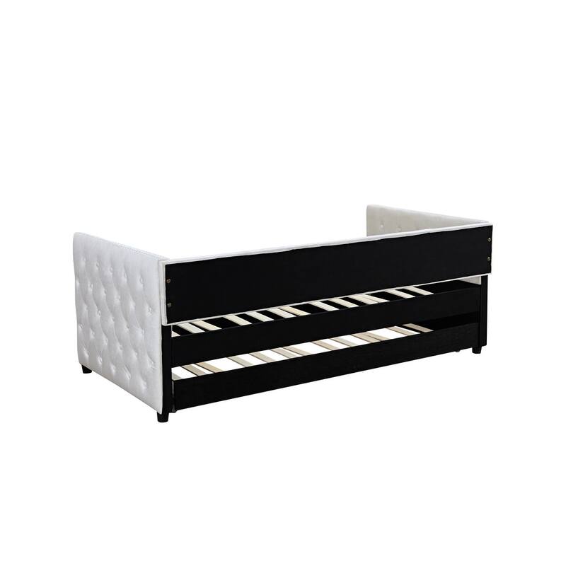 Velvet Upholstered Wooden Daybed with Trundle
