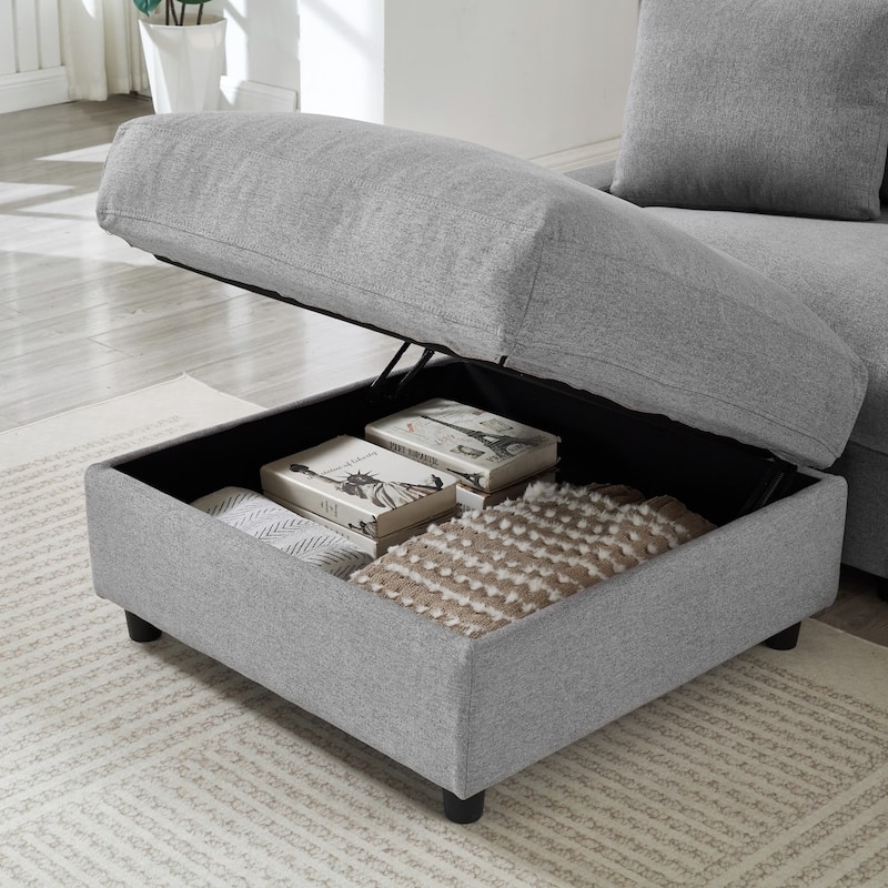 103.54" L-Shaped Sectional Sofa with Storage and Movable Ottoman