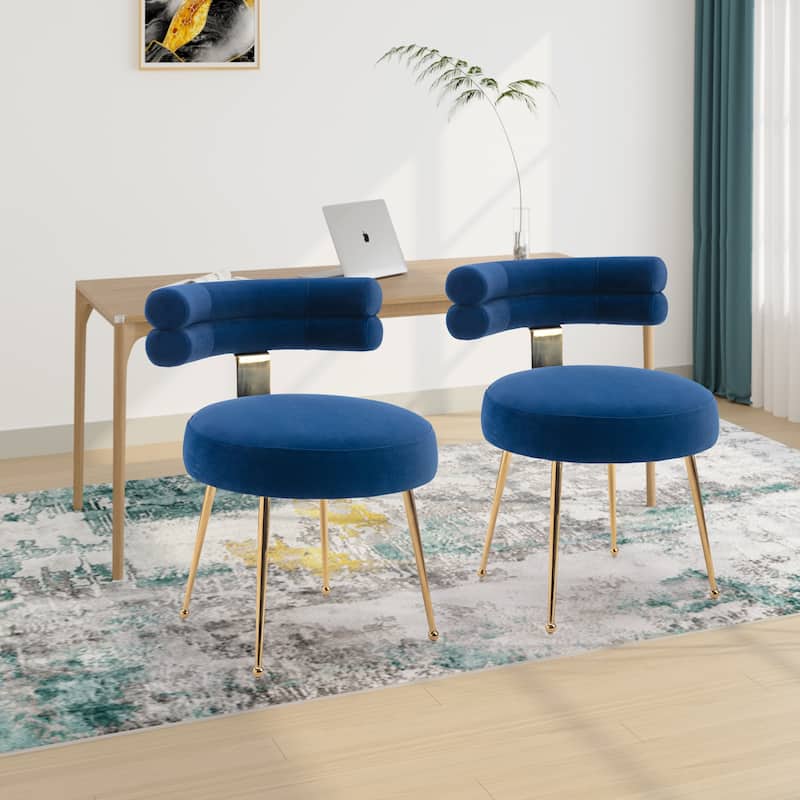 Velvet Upholstered Tubulous Side Dining Chair with Golden Legs(set of 2)