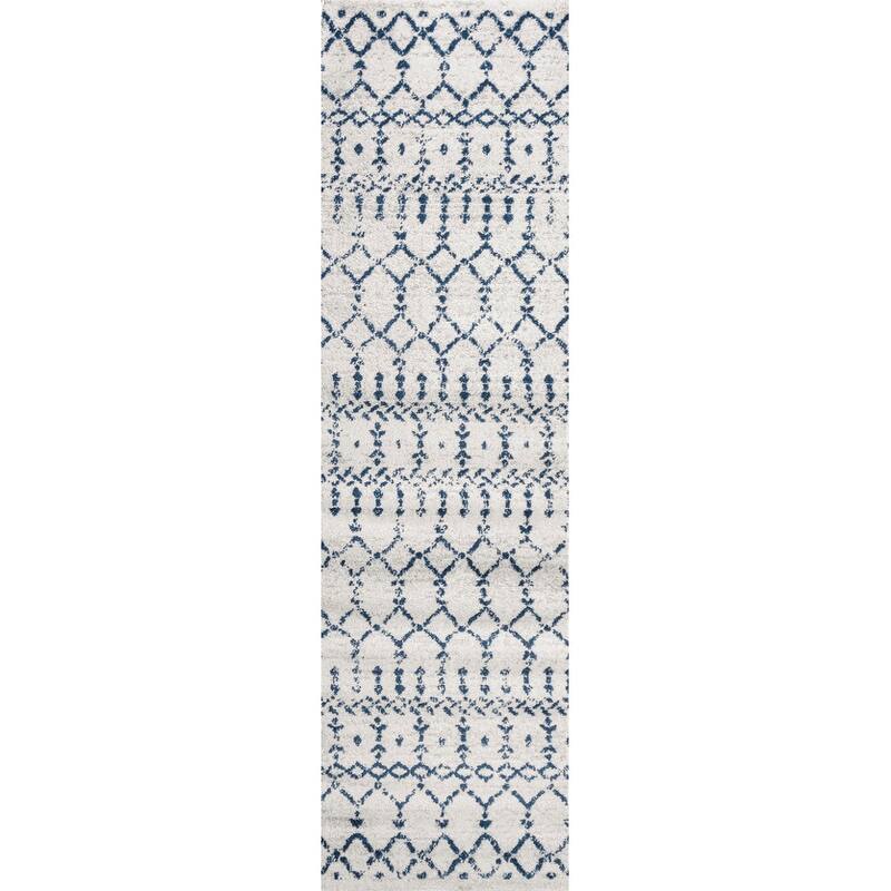 JONATHAN Y Modern HYPE Boho Vintage Diamond Area Rug - 2 X 8 - Cream/Navy