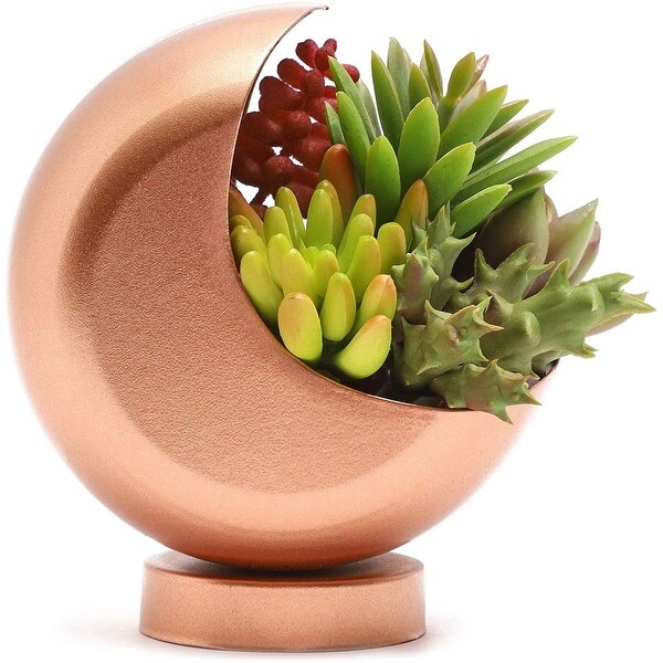 Rose Gold Decorative Planter for Flower Cactus Succulent, Half Moon Shape - 4.5" x 3.5" x 5.5". Opens flyout.