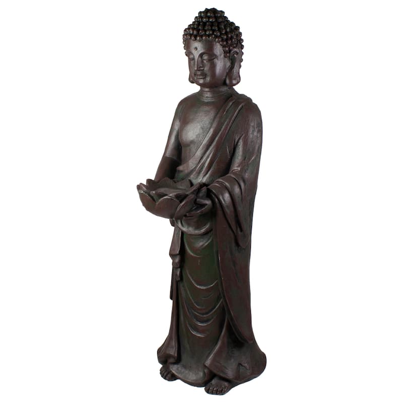 19.5" Gray Standing Buddha with Lotus Outdoor Garden Statue