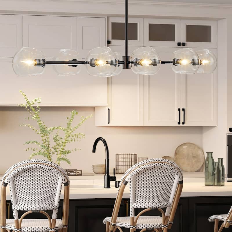 8-Light Modern Linear Clear Glass Globe Bubble Chandelier for Dining Room