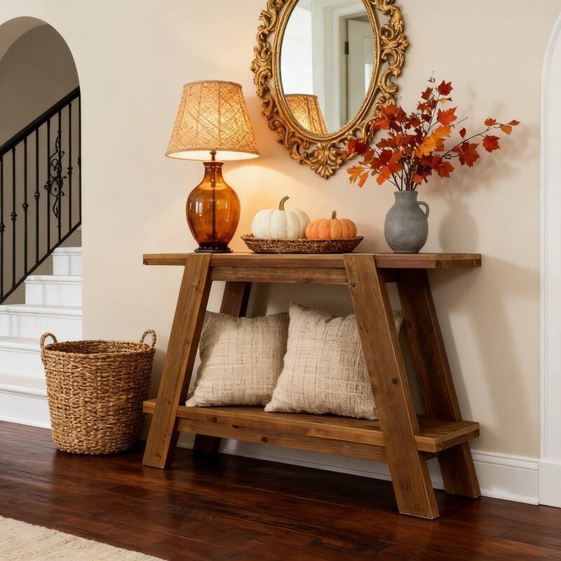 41,3-Inch Wood Entryway Table, 2-Tier Farmhouse Console Table with Storage for Living Room