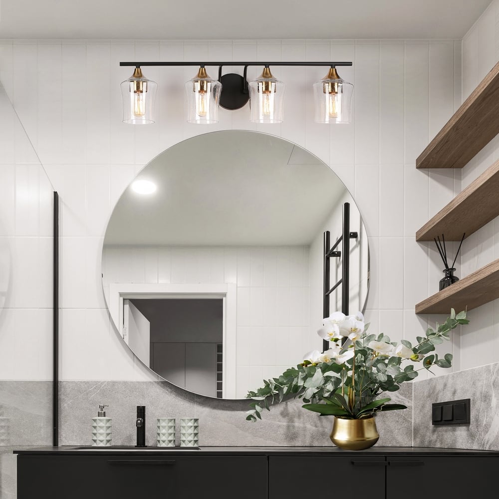 2/3/4-Light Bathroom Black Vanity Lights Modern Wall Sconce Lighting with Glass Shade