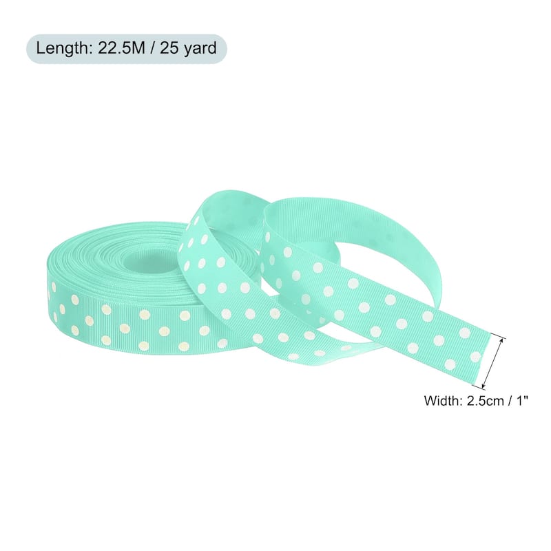 Grosgrain Ribbons with Dots Ribbon Bow Decoration - Blue Green - 25 Yards 1 Inch