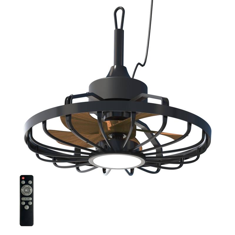 20" Outdoor Ceiling Fan with Light, 6-Speed Reversible Motor, Waterproof Caged Fan for Patio, Gazebo, Kitchen. - Brown