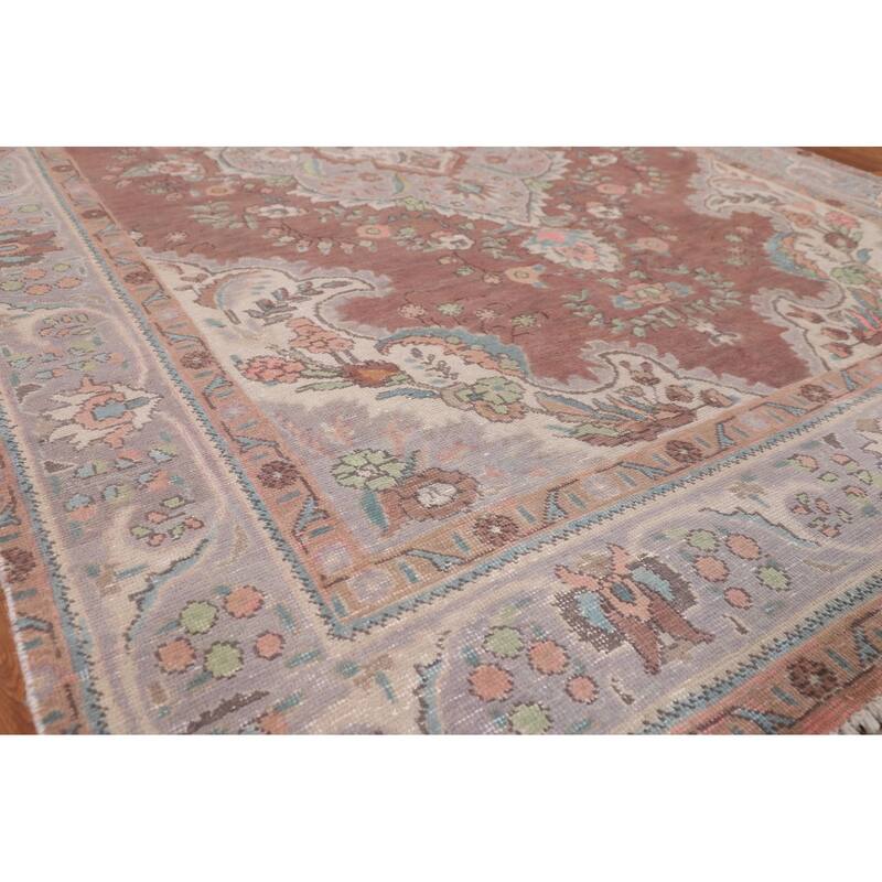Vintage Tabriz Persian Vintage Area Rug Handmade Brown Wool Carpet - 6'8"x 10'0"