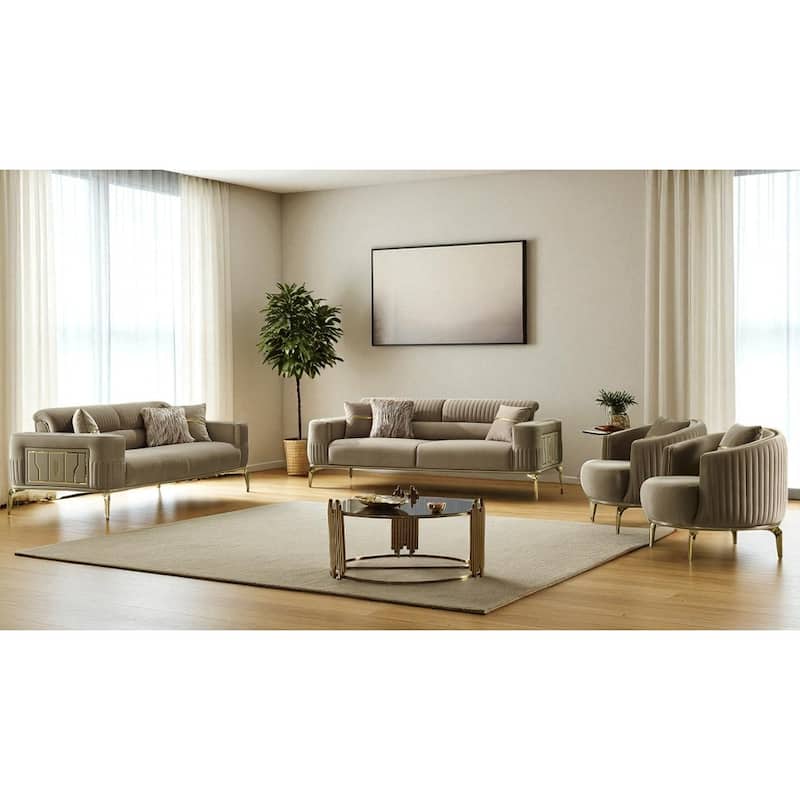 Zaffira 4 Pieces Living Room Sets 2 Sofa 2 Chair - Beige