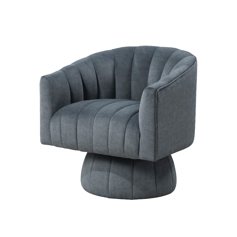 Rex Swivel Accent Chair, Barrel Channel Stitched Velvet, Dark Gray
