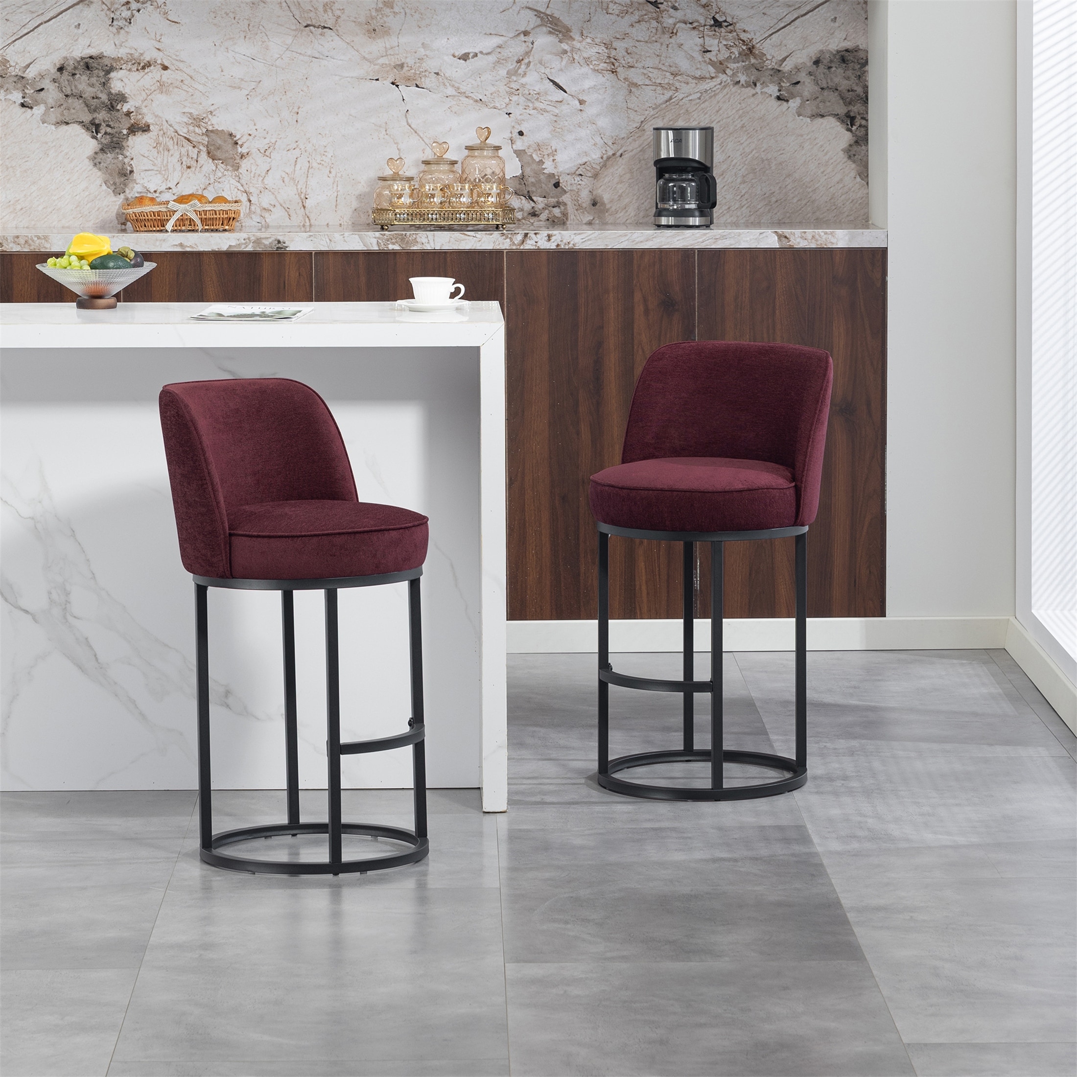 Modern Counter Height Bar Stools with Backrest(Set of 2)
