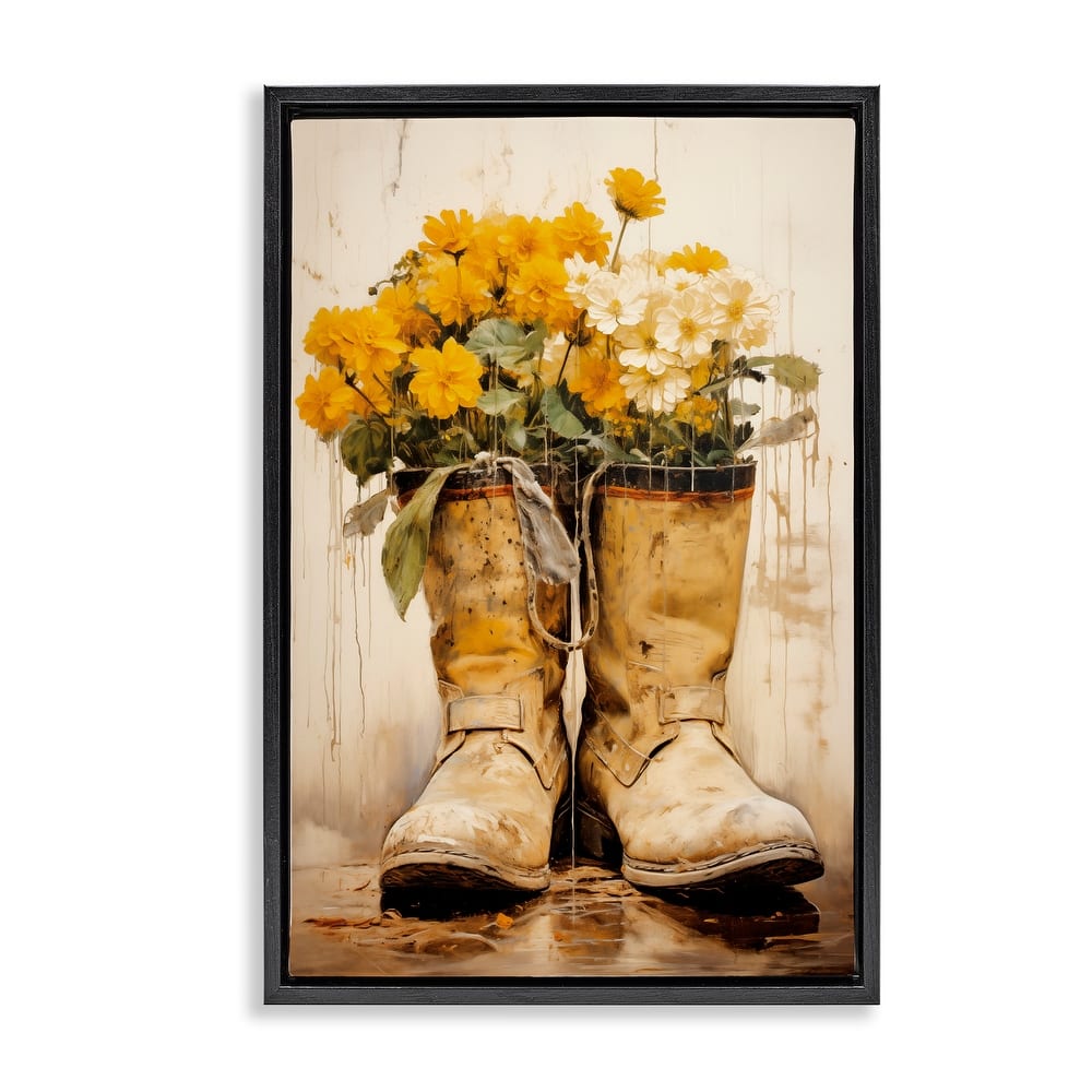 Stupell Flowers in Rugged Country Boots Framed Floater Canvas Wall Art Design By Heidi Kuntz