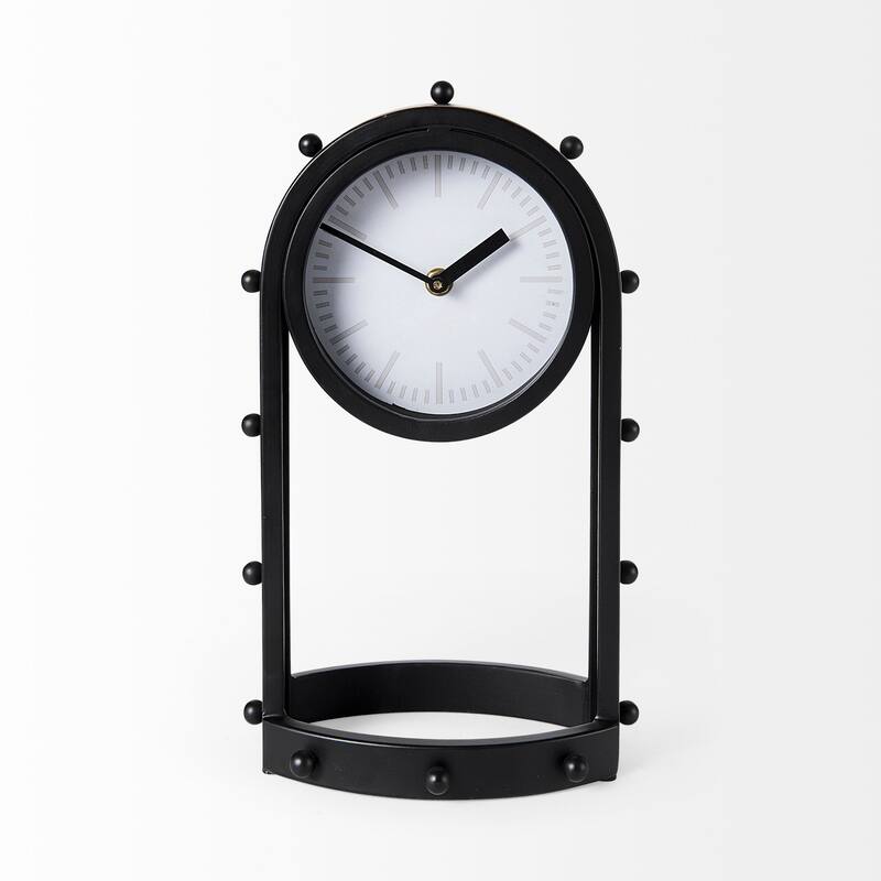 Marian Tall Black Metal Studded Table Clock - 7.4"W x 5.7"D x 12.9"H