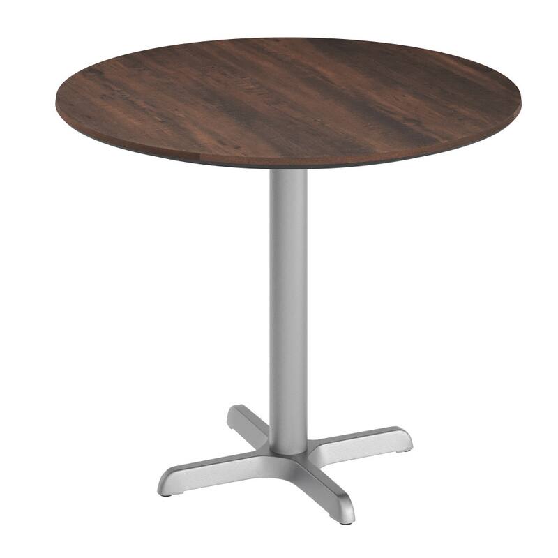 Commercial All-Weather HPL Tabletop with Crisscross Base - Dark Brown/Silver Base - 31.25"W x 31.25"D x 31.25"H
