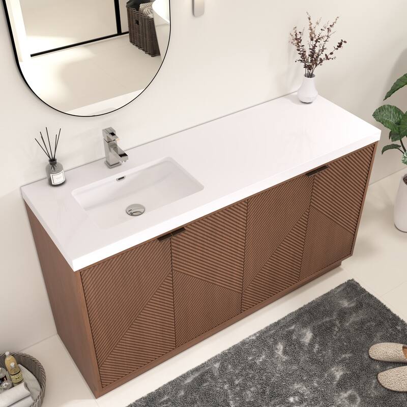 Milano 60" Freestanding Bathroom Vanity with Left White Sink