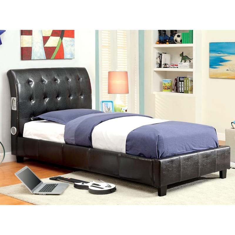 Rova Contemporary Faux Leather Tufted Upholstered Platform Bed by Furniture of America