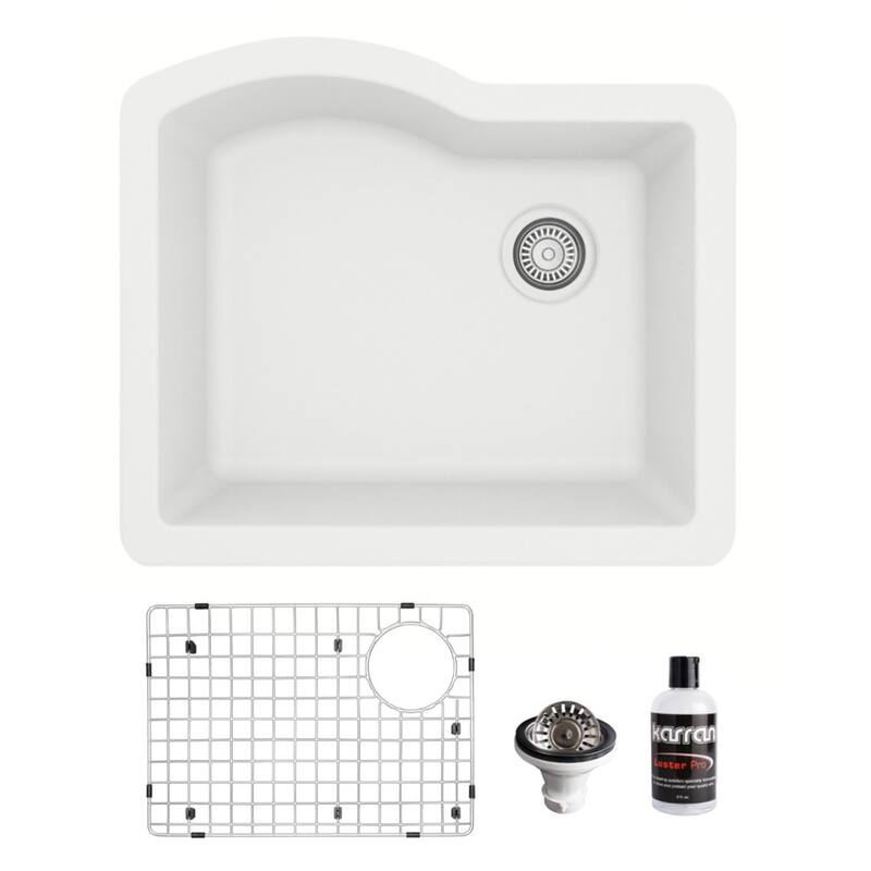 Karran Undermount Quartz 24 in. Single Bowl Kitchen Sink Kit - White