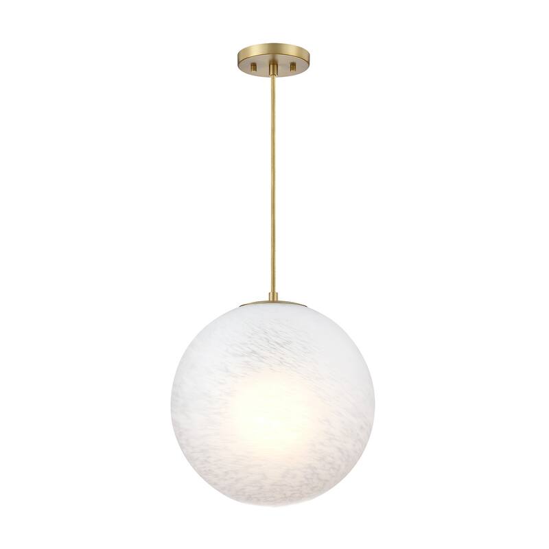 Pixie 60 Watt 1-Light Brushed Gold Globe Pendant Light with Etched Cloud Glass Shade - 14.75