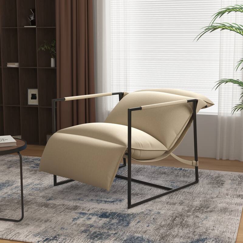 Metal Framed Sling Accent Chair with Bag Cushion - Beige