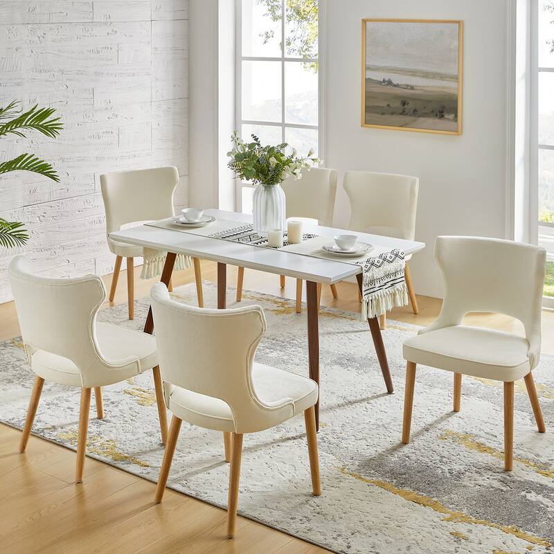 Rita Mid-century Modern Dining Chair with Solid Wood Legs Set of 6 by HULALA HOME - Ivory