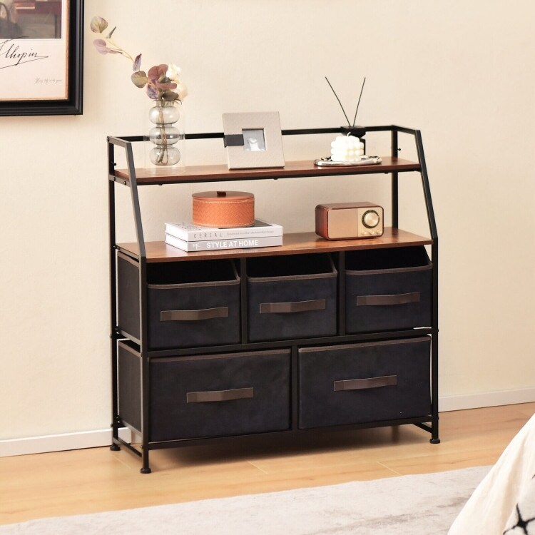 Durable 5 Drawers Storage Dresser with Fabric Bin for Living Room