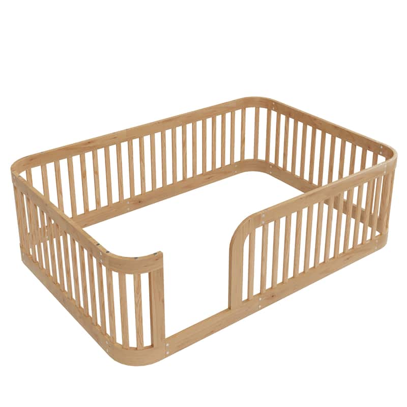 Enchanting Wood Twin Size Floor Bed Frame with Protective Fence by Harper & Bright Designs