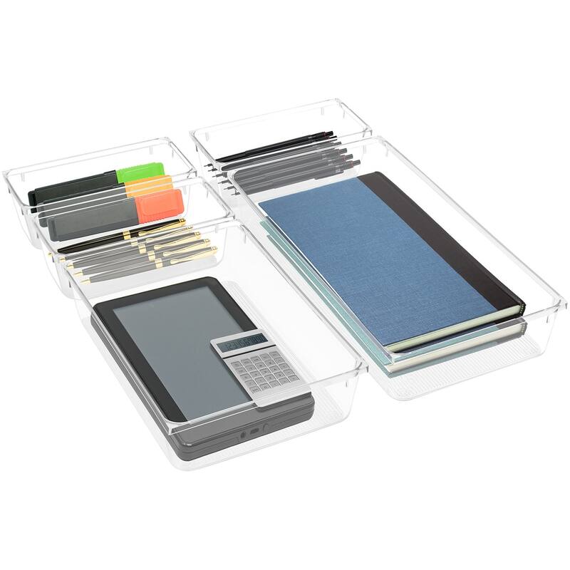 Clear Drawer Organizer Set for Home and Closet - 5 Pc Set