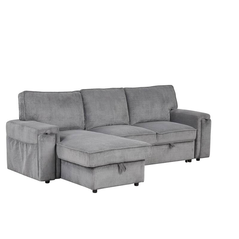 96.1" Polyester Sleeper Sectional Sofa with Storage Bags, Cup Holders and Fold-Out Twin Bed