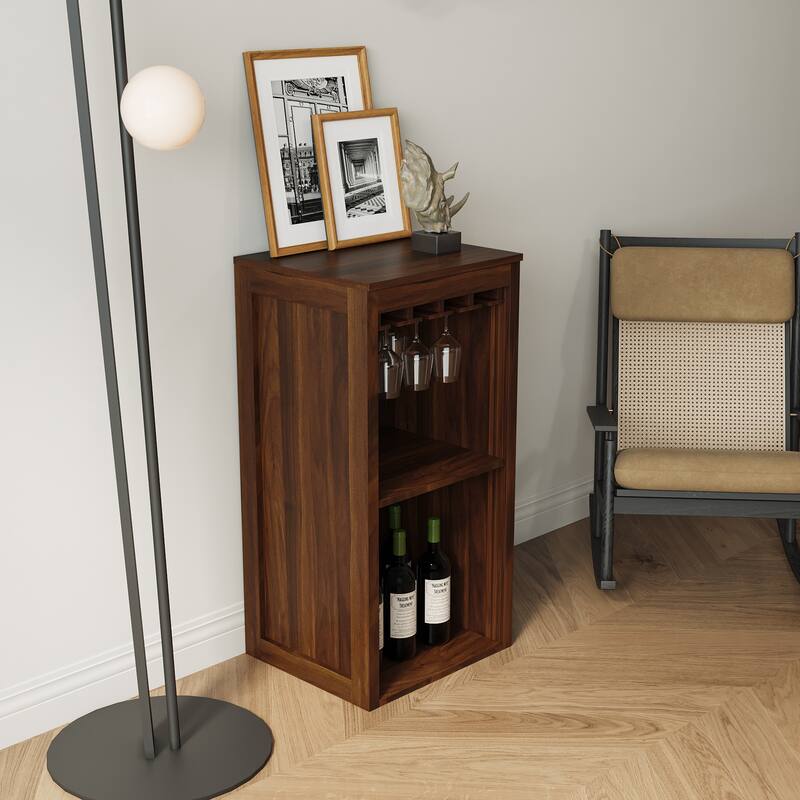 Roomfitters Modular Wine Bar Cabinet with Storage Shelves and Hutch, Wooden Buffet Cabinet for Dining Room, Walnut - Walnut Brown