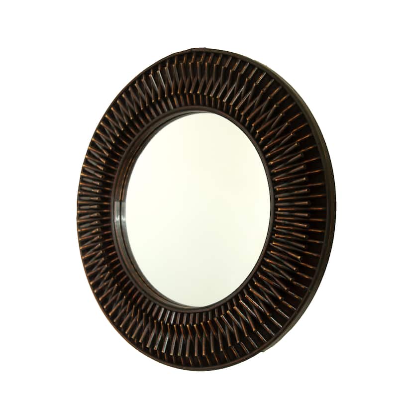 24" Aura Mirror, Dark Bamboo Artistry Circle Wall Mirror, Natural Log-style, Suitable for Bathroom, Bedroom