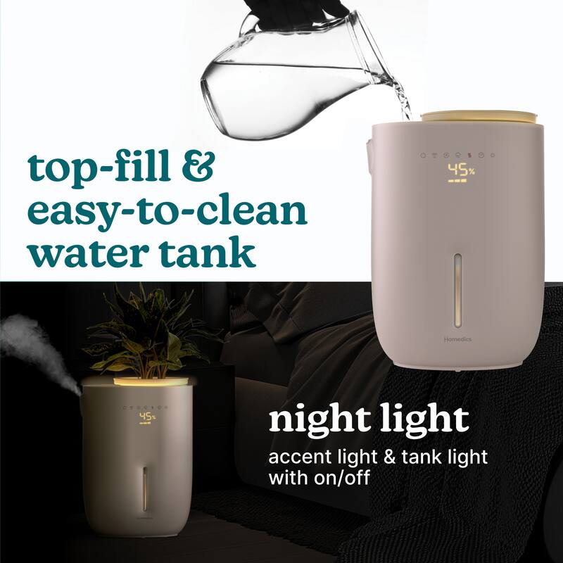 Homedics Natura UHE‑PL125 Warm & Cool Mist Humidifier | 1.3 gal Top‑Fill | Built‑In Planter | Digital Touch