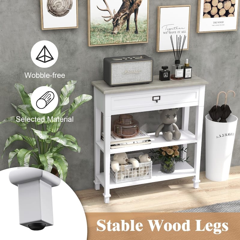 Accent White Console Table with Drawer and Shelf, Wood Sofa Table with Storage for Entryway Hallway Living Room