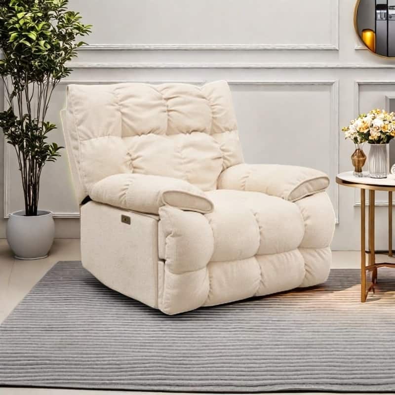 360° Swivel Electric Rocker Recliner, Plush High Backrest, Spacious Seat, Multiple Recline Positions for Ultimate Comfort - Cream White