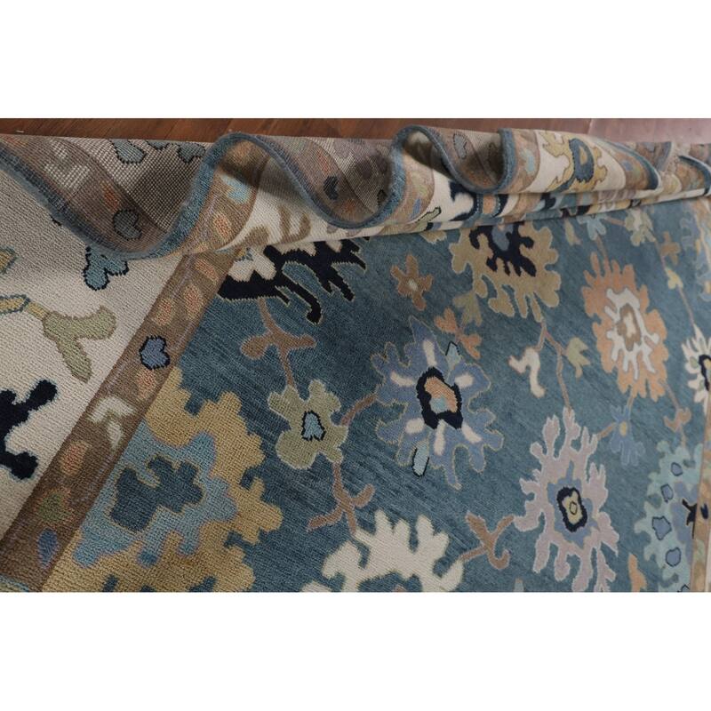 Floral Blue Oushak Oriental Area Rug Handmade Wool Carpet - 9'0"x 11'10"