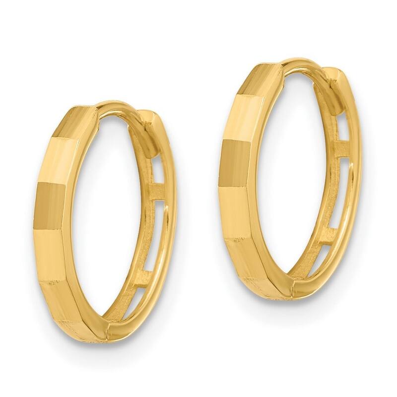 Curata 14k Yellow Gold Polished and Sparkle Cut Hinged Hoop Earrings - 13.2x13.1mm