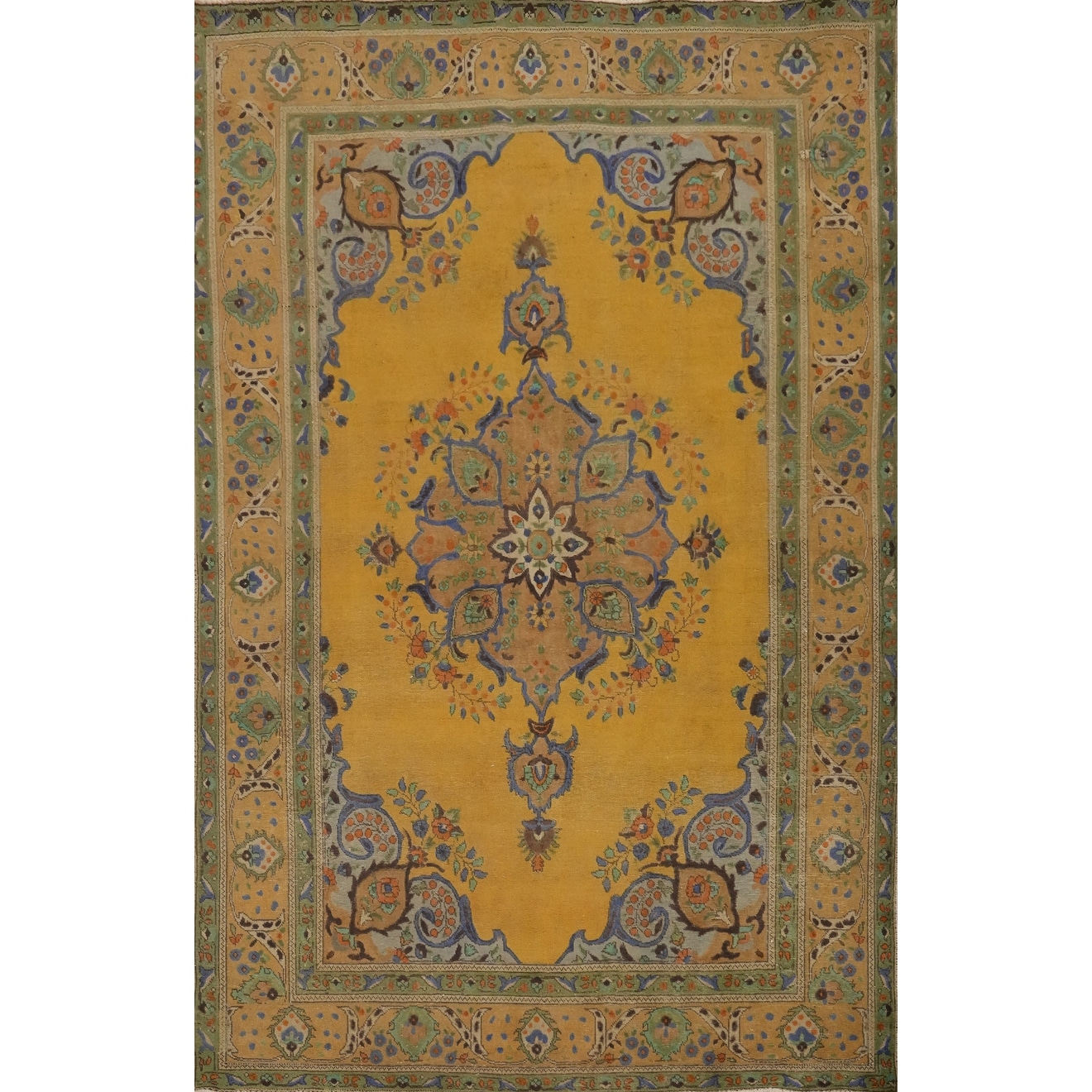 Hand Knotted Oriental 100% Wool Carpet Traditional Medallion Oranges & Rust Tabriz Area Rug - 9' 6'' X 6' 7''