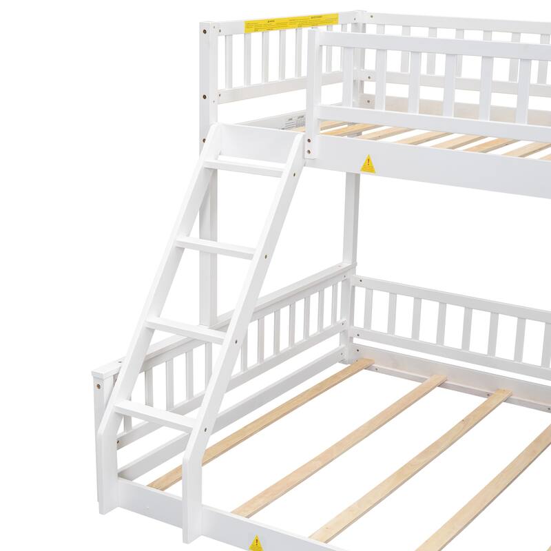 Twin XL over Queen Bunk Bed with Ladder and Guardrails in White