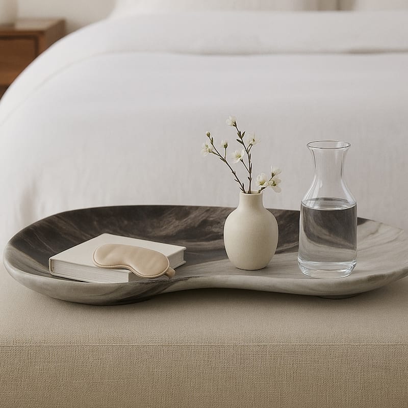 Modern Curved Marble Handcrafted Accent Tray - Home Decor - 5" Gray - 29.75"