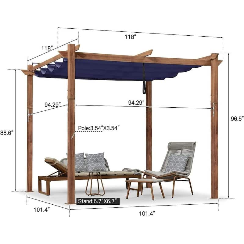 PURPLE LEAF Gazebo Wood Grain Metal Frame Pergola with Extra Top Roof for Patio