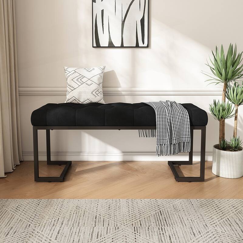 Sophisticated Upholstered Button Tufted Bench for Stylish Interiors - Black