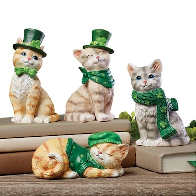 St. Paddy's Day Irish Cat Sitters - Set Of 4 - 12.500 x 7.750 x 4.880