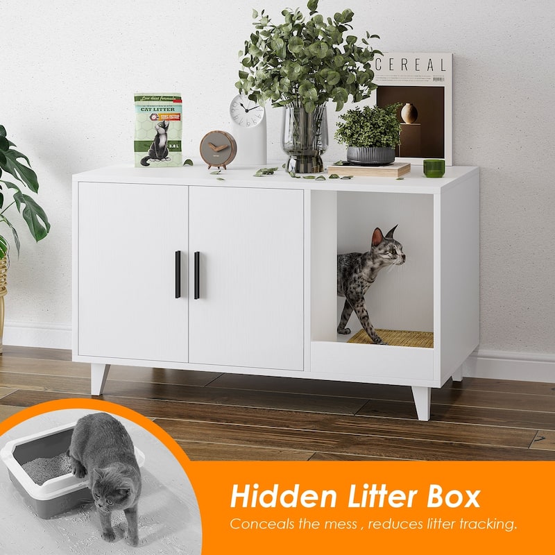 STARY Hidden Cat Litter Box Enclosure Furniture with Scratching Mat